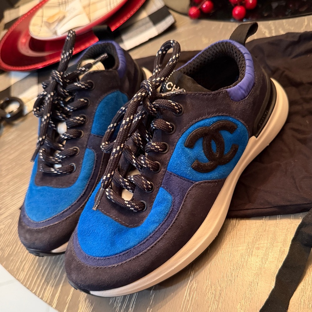 CHANEL Black and Blue Athletic Sneakers - Picture 4 of 13